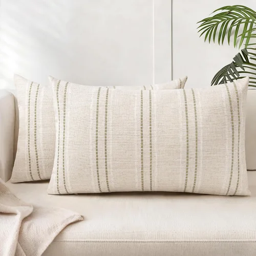 Vista 24 de AELS Fundas de Almohada Decorativas de Lino Estilo Granja de 16x16, Funda de Almohada con Textura Boho, Juego de 2, Beige con Rayas de Hilo Teñido