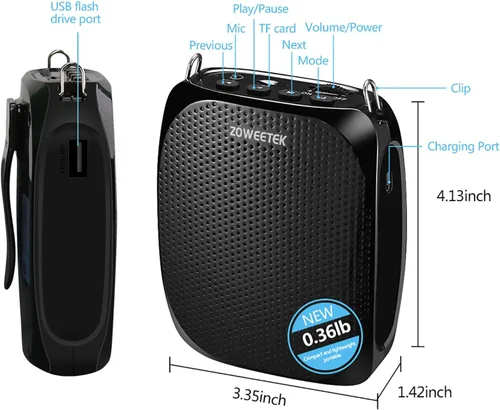 Vista 3 de ZOWEETEK Amplificador de Voz Original para Profesores con 2 Micrófonos, Amplificador de Voz Inalámbrico con Auriculares Micrófono, Altavoz Portátil