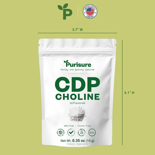 Vista 7 de Purisure Polvo de colina CDP, 0.35 onzas, suplementos de colina CDP que apoyan la atención, el enfoque y la energía, polvo de citicolina