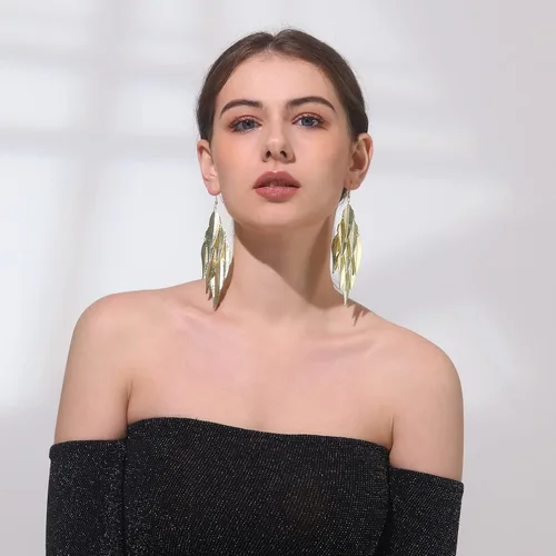 Vista 3 de Aretes de hoja en capas - Aretes de araña ligeros para mujer, aretes vintage
