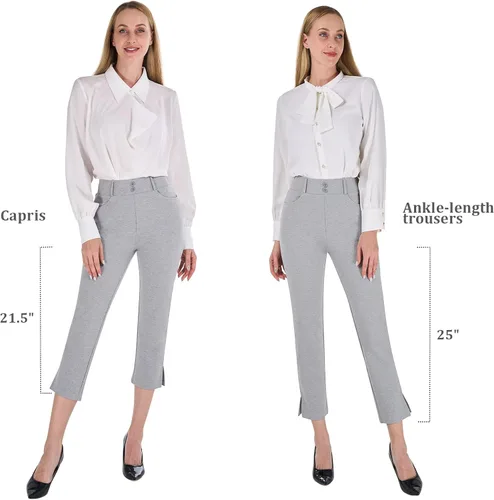 Vista 6 de KOSIWU Pantalones de vestir capri para mujer de 21.5 pulgadas25 pulgadas, pantalones de oficina recortados con pantalones elásticos para negocios