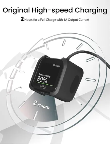 Vista 3 de Sinoacc Cargador de 3.3 pies/3.3 ft para Fitbit Versa 1/Lite/SE Cable de carga de repuesto para reloj inteligente