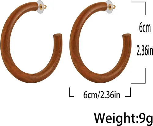 Vista 2 de Aretes de aro de madera para mujer, geométricos, ligeros, colgantes