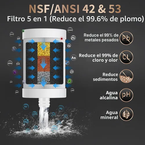 Vista 3 de WINGSOL Filtro de agua de acero inoxidable para grifo de fregadero, NSF/ANSI 42 y 53, purificador de grifo giratorio de 360°, reduce los metales