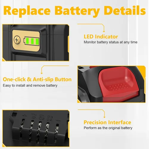 Vista 11 de PENGJBATTER Batería de litio de alta capacidad de 20 V 9000 mAh compatible con DeWalt 20 V Max batería DCB206 DCB205 DCB207, compatible con cargador