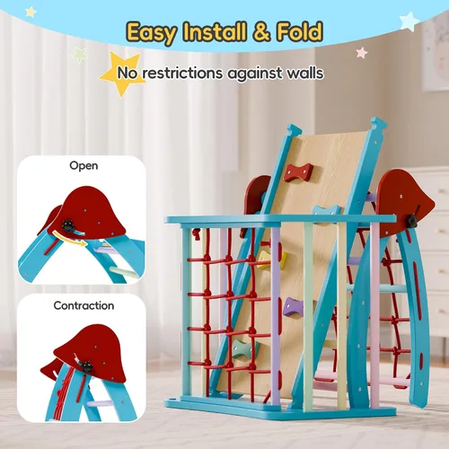 Vista 5 de Xilingol Pikler - Juego triangular de madera plegable, juego de escalada de madera para interiores, parque infantil en la selva, juego de escalada