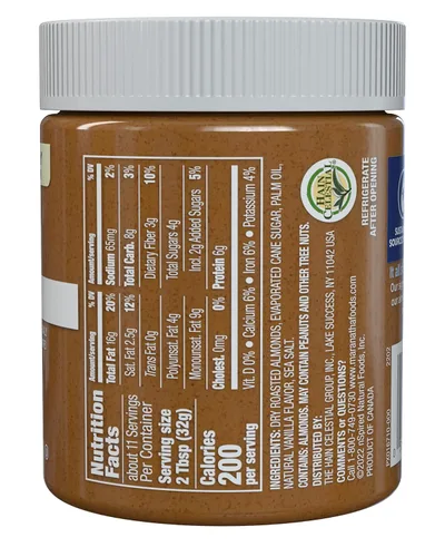 Vista 3 de MaraNatha Mantequilla cremosa de almendras de vainilla tostada, sin revuelta, tarro de 12 onzas