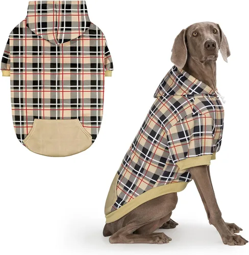 Vista 15 de EXPAWLORER Sudadera con capucha para perro a cuadros, estilo británico, suéter cálido para perro con agujero para correa, ropa de pitbull, ropa