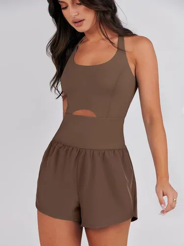 Vista 8 de ANRABESS Conjunto de una pieza para mujer, para correr, ejercicio, gimnasio, yoga, ropa deportiva de verano 2025
