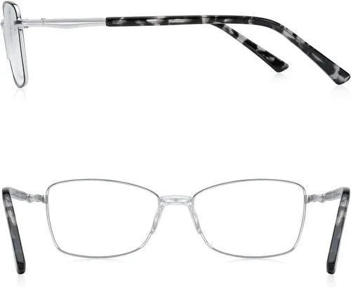 Vista 3 de RB. Pilot - Lentes de lectura con bisagra de resorte para mujer, bloqueo de luz azul, marco de metal, patas de acetato Black Frame Silver Bridge