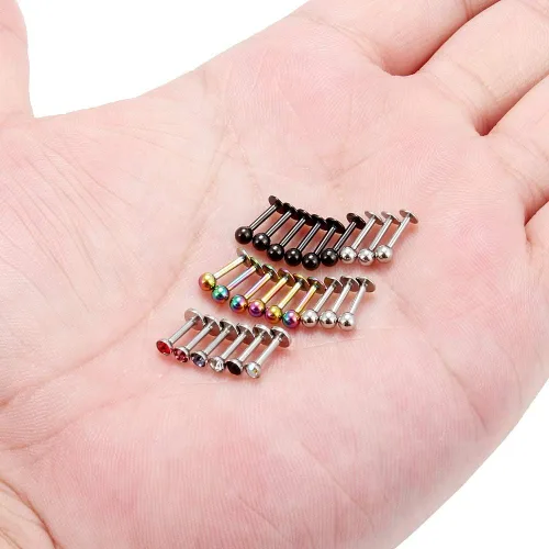 Vista 3 de Ruifan 10-24 piezas 16G titanio negro anodizado 316L, acero inoxidable 0.118pulgadas, bola labret Monroe, para labio anillo tragushélixcartílago
