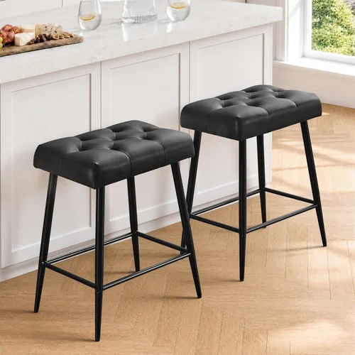 Vista 11 de STOOLINK Juego de 2 taburetes de bar de 24 pulgadas de altura de mostrador para isla de cocina, taburetes de bar de cocina modernos con base