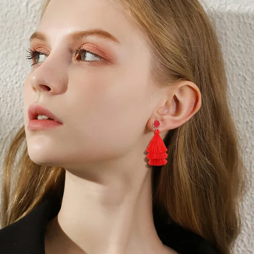 Vista 4 de Jstyle Juego de 9 pares de aretes de clip para mujer, diseño bohemio, resina de ratán acrílico, borla de gota, aretes de clip geométricos, ligeros