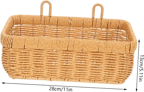 Vista 6 de Cesta de cebolla colgante tejida a mano, contenedor de almacenamiento de pared para despensa del hogar, cesta decorativa de almacenamiento