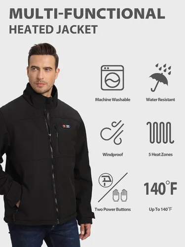 Vista 3 de PTAHDUS Chaqueta térmica para hombre con batería de 7,4 V, con bolsillo calentador de manos