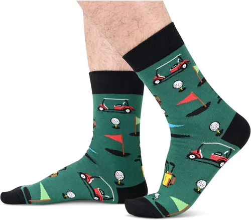 Vista 2 de HAPPYPOP Calcetines novedosos para hombres, regalos de bolos, para acampar, golf, bolos, bandera estadounidense, alienígena, matemáticas, música
