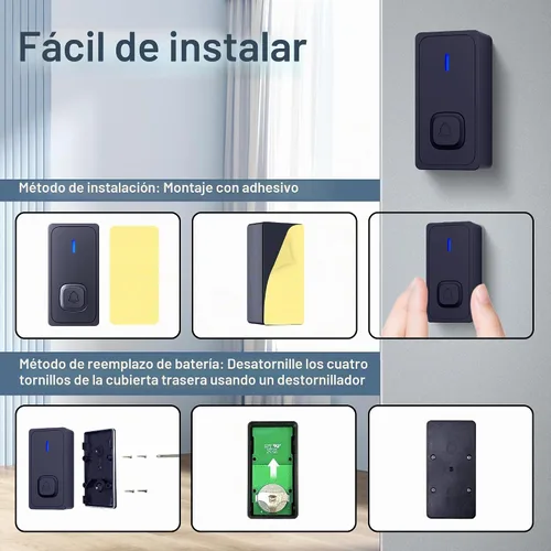 Vista 8 de BN-LINK Timbre inalámbrico, timbre de puerta impermeable, fácil instalación, rango de 1000 pies, volumen ajustable y 58 campanillas, flash LED Negro