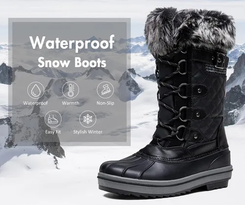 Vista 3 de Vepose Botas de nieve de invierno 974A para mujer, impermeables, cómodas, de media pantorrilla, para invierno