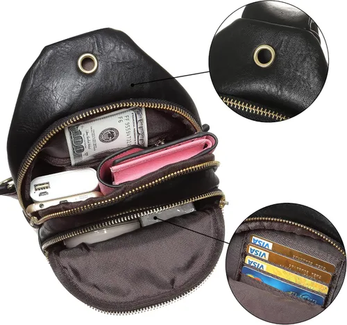 Vista 2 de INICAT Riñoneras cruzadas, bolsos de cuero para el pecho para mujer