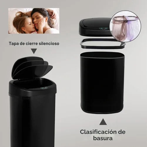 Vista 2 de Basurero automático de 13 galones con tapa y sensor de movimiento para la oficina en casa, dormitorio, baño, sala de estar, basura, acero inoxidable