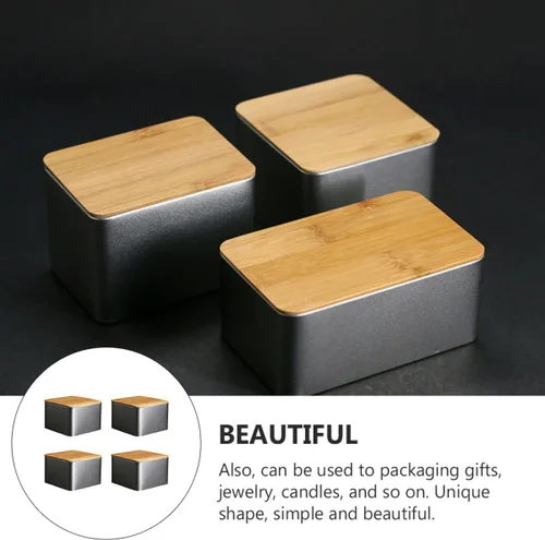 Vista 8 de 4pcs Tinplate Cans with Bamboo Lid for Tea Storage Xmas