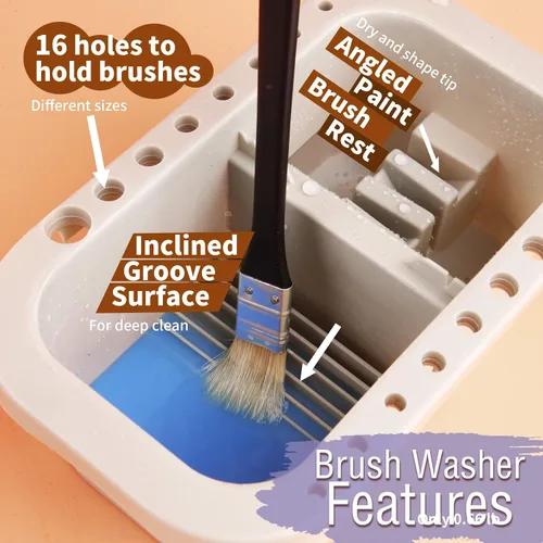 Vista 3 de Caddy Multiusos para Pinceles de Pintura con Soporte, Lavador, Bandejas, Caja de Paleta - Taza Limpiadora para Artistas para Pinturas de Acuarela
