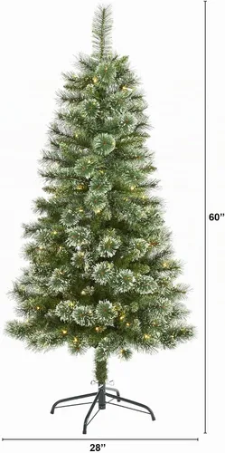 Vista 2 de Árbol de Navidad artificial de pino con punta de nieve delgado de 1.5 m de Wisconsin de Nearly Natural con 150 luces LED transparentes