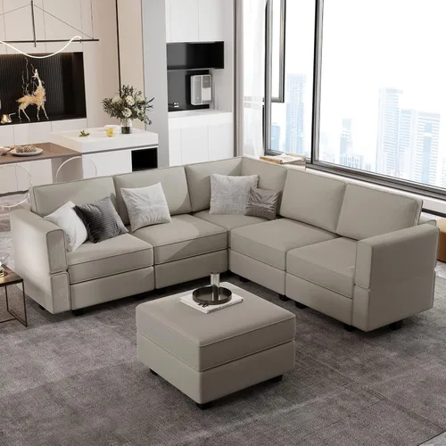 Vista 23 de Belffin Sofá Seccional Modular de Terciopelo con Chaise Lounge Sofá Cama Seccional con Chaise de Almacenamiento Sofás Cama Sofá para Sala de Estar