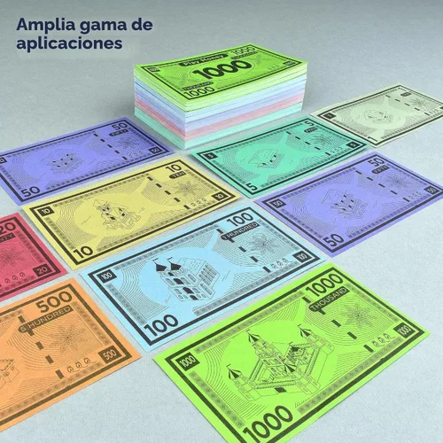 Vista 6 de Queensell Dinero de juego adecuado para juegos de mesa Monopoly – 480 piezas de 60 billetes de cada denominación – Papel de impresión de doble cara