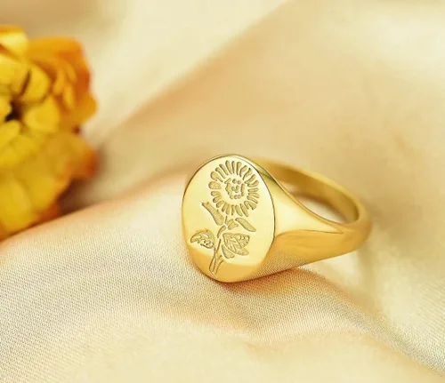 Vista 6 de You are My Sunshine - Anillo de circonita cúbica para mujer, diseño de flor de amapola gruesa, de acero inoxidable, regalo de joyería