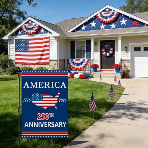 Vista 8 de Bandera de jardín con el 250 aniversario de Estados Unidos, bandera de Estados Unidos del 250 aniversario, bandera patriótica de 250 años, letrero
