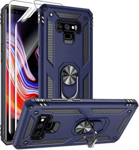 Vista 11 de Androgate Funda para Galaxy Note 9 con protector de pantalla de PET 3D, soporte de anillo de grado militar, soporte para automóvil, prueba de caídas