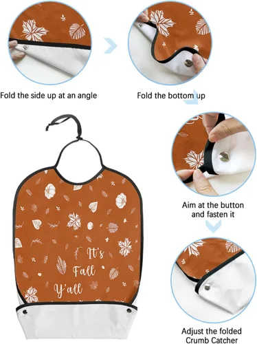 Vista 6 de Thanksgiving Adult Bib for Eating with Crumb Catcher,Washable & Waterproof Terry Cloth Adjustable Elderly Women Men Adult Bibs Funny Apron Clothing