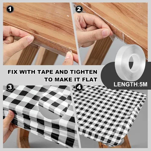 Vista 4 de Boao 6 manteles de plástico para mesa de pícnic, 72 x 30 pulgadas, para mesas de 6 pies, desechables, impermeables, a cuadros, en blanco y negro
