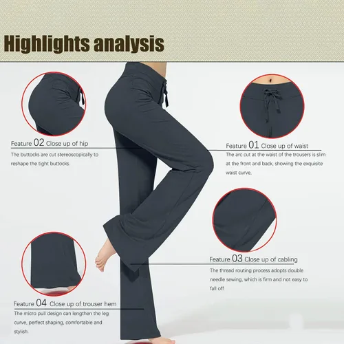 Vista 5 de LRMQS Leggings de yoga de pierna ancha para mujer, con cordón elástico, cintura alta, para gimnasio, deportes, pantalones de entrenamiento