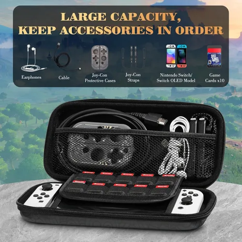 Vista 3 de MoKo Funda de transporte para Nintendo Switch OLEDNintendo Switch, funda rígida de transporte de viaje con 10 ranuras para juegos, funda para Switch