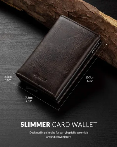 Vista 6 de VULKIT Cartera plegable de cuero con compartimento para billetes, ventana de identificación y moneda