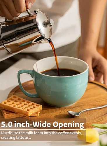 Vista 6 de Teocera Juego de 4 tazas de café de 12 onzas y tazas de café jumbo de 24 onzas, color turquesa
