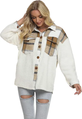 Vista 6 de Tanming Camisa de franela cepillada a cuadros con botones para mujer