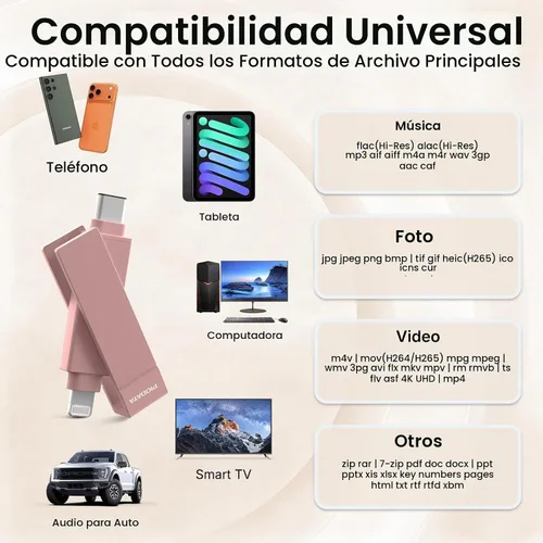 Vista 7 de Memoria MFi para iPhone de 128 GB, copia de seguridad de Morandi Rosa