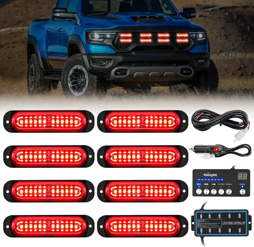 Vista 23 de Nilight 8 luces estroboscópicas LED con controlador 12 V 24 V función de sincronización verde luz de advertencia de peligro de emergencia 12 24 LED