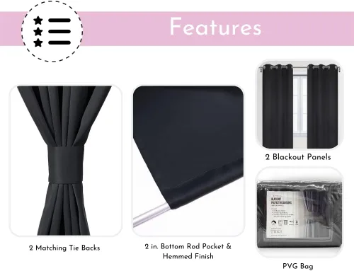 Vista 5 de YOUR CHAIR COVERS - Cortinas opacas de poliéster con ojales - (negro 52 x 63 pulgadas - juego de 2) - para oscurecer la habitación, dormitorio, sala