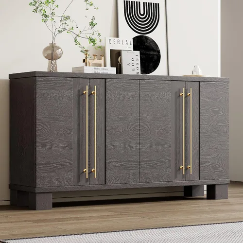 Vista 10 de Armario de almacenamiento de madera con estantes ajustables, mesa de consola de estilo tradicional con manija de puerta de flores talladas para sala