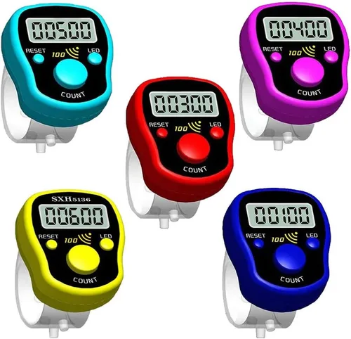 Vista 8 de Contador de dedo manual, clicker digital, paquete de 5 unidades, contador de puntadas para tejer, led, dígitos ajustables, pantalla LCD electrónica