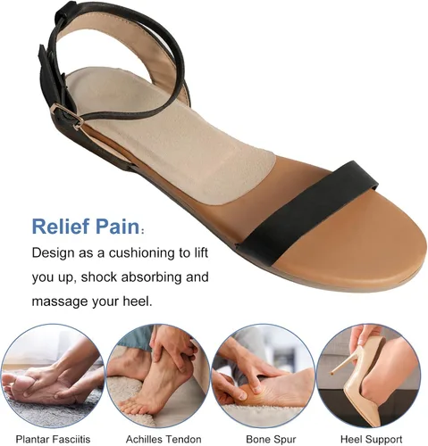 Vista 5 de 2 pares de cojines de talón de piel de cerdo para mujer, fascitis plantar, espolón óseo en el talón, tendón de Aquiles, adhesivo de 0.32 pulgadas