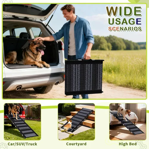 Vista 6 de Rampa para perros para automóvil, SUV y camión - Rampa portátil para mascotas con escalera antideslizante y superficie antideslizante, escalones