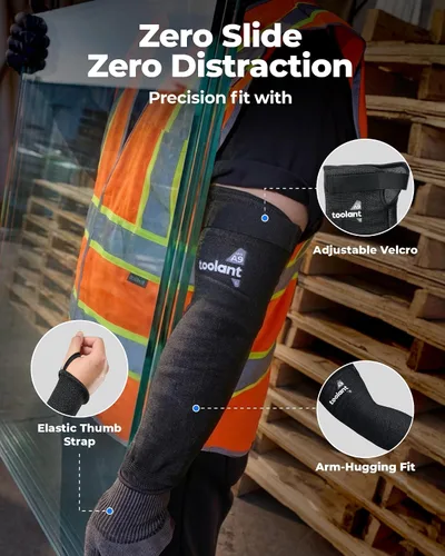 Vista 6 de toolant ANSI A9 Cut Resistant Arm Sleeves, Arm Guards for High Risk Work HPPE steel wire A9 max cut