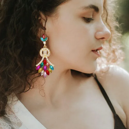 Vista 3 de Pendientes colgantes de diamantes de imitación coloridos