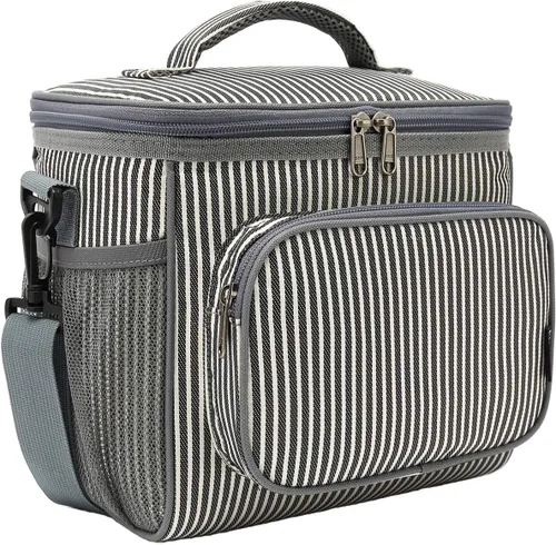 Vista 20 de FlowFly - Lonchera reutilizable con aislante para adultos, grande, para mujeres y hombres, con correa ajustable para el hombro, bolsillo frontal