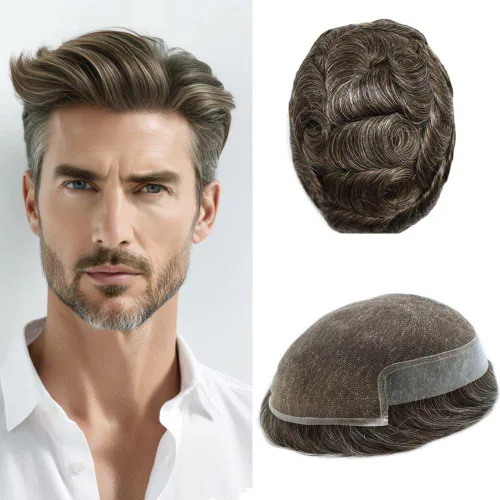 Vista 12 de FACE MIRACLE - Tupé de encaje frontal francés para hombres, postizos, sistemas de reemplazo de cabello humano con PU para hombre, prótesis